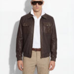 Brown Wool and Lambskin Bomber Jacket