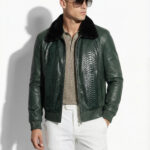 Emerald Python Bomber Jacket with Mink Collar