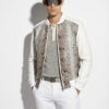 White Lambskin Bomber Jacket with Python Panels