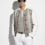 White Lambskin Bomber Jacket with Python Panels