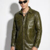 Olive Green Python Skin Shirt Jacket
