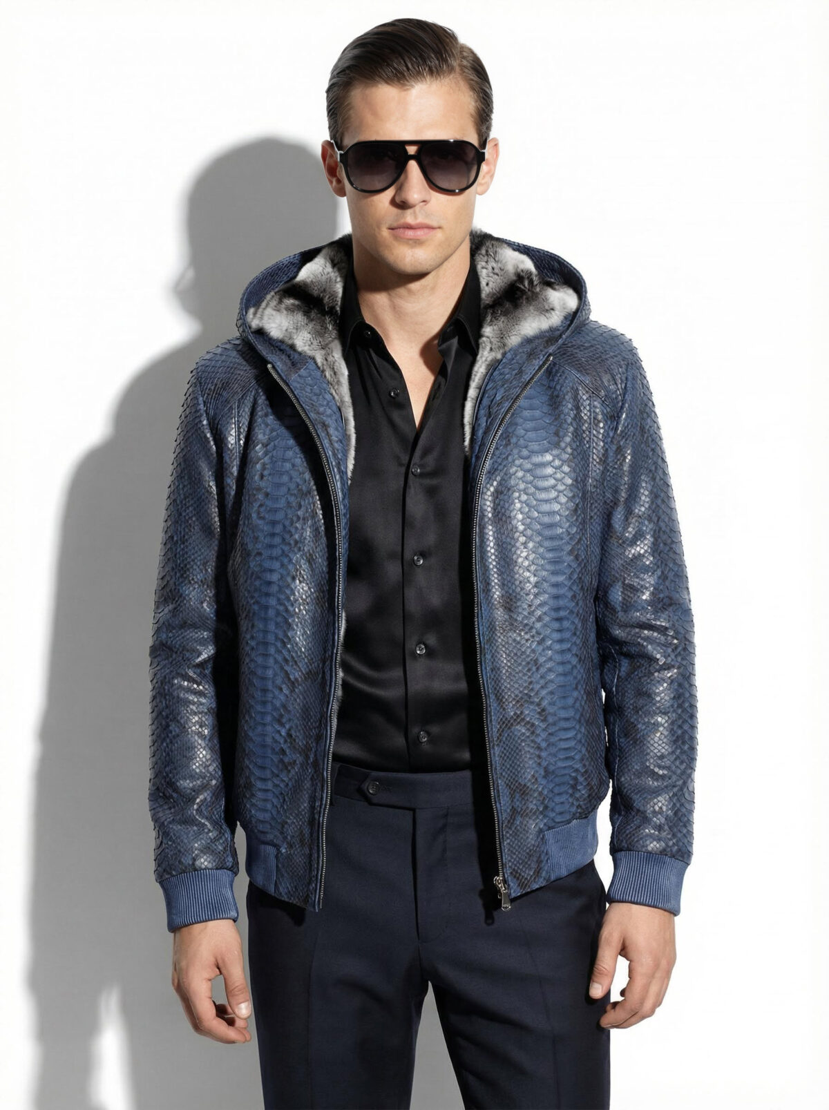 Blue Green Python Hooded Bomber Jacket