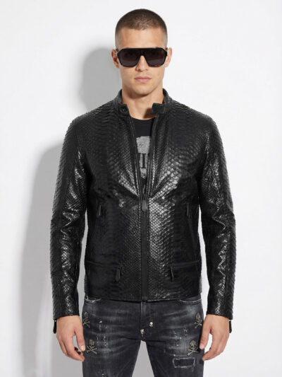 Python Skin Black Moto Jacket