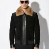 Sable Collar Suede Jacket with Mouton Lining