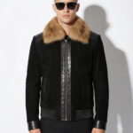 Sable Collar Suede Jacket with Mouton Lining
