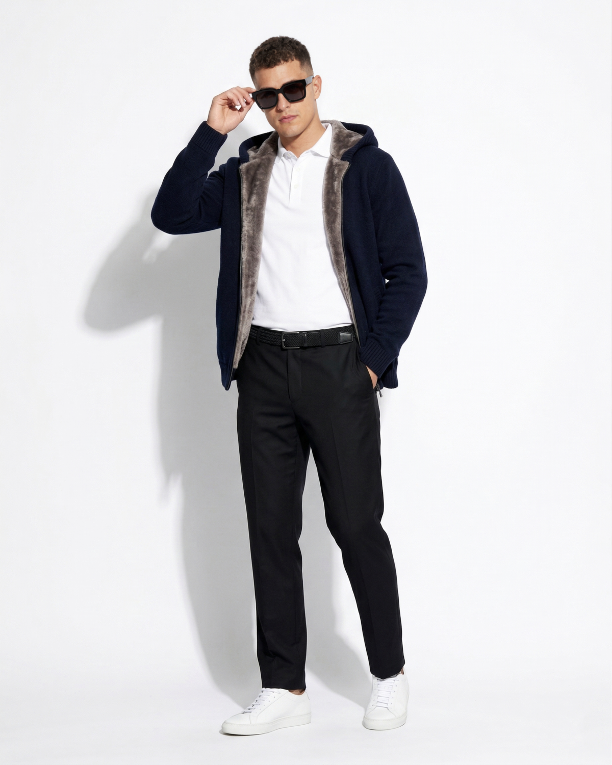 Hooded Wool Cardigan with Merino Fur Lining