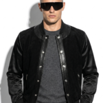 Suede Jacket: Python Trim, Zip Pockets
