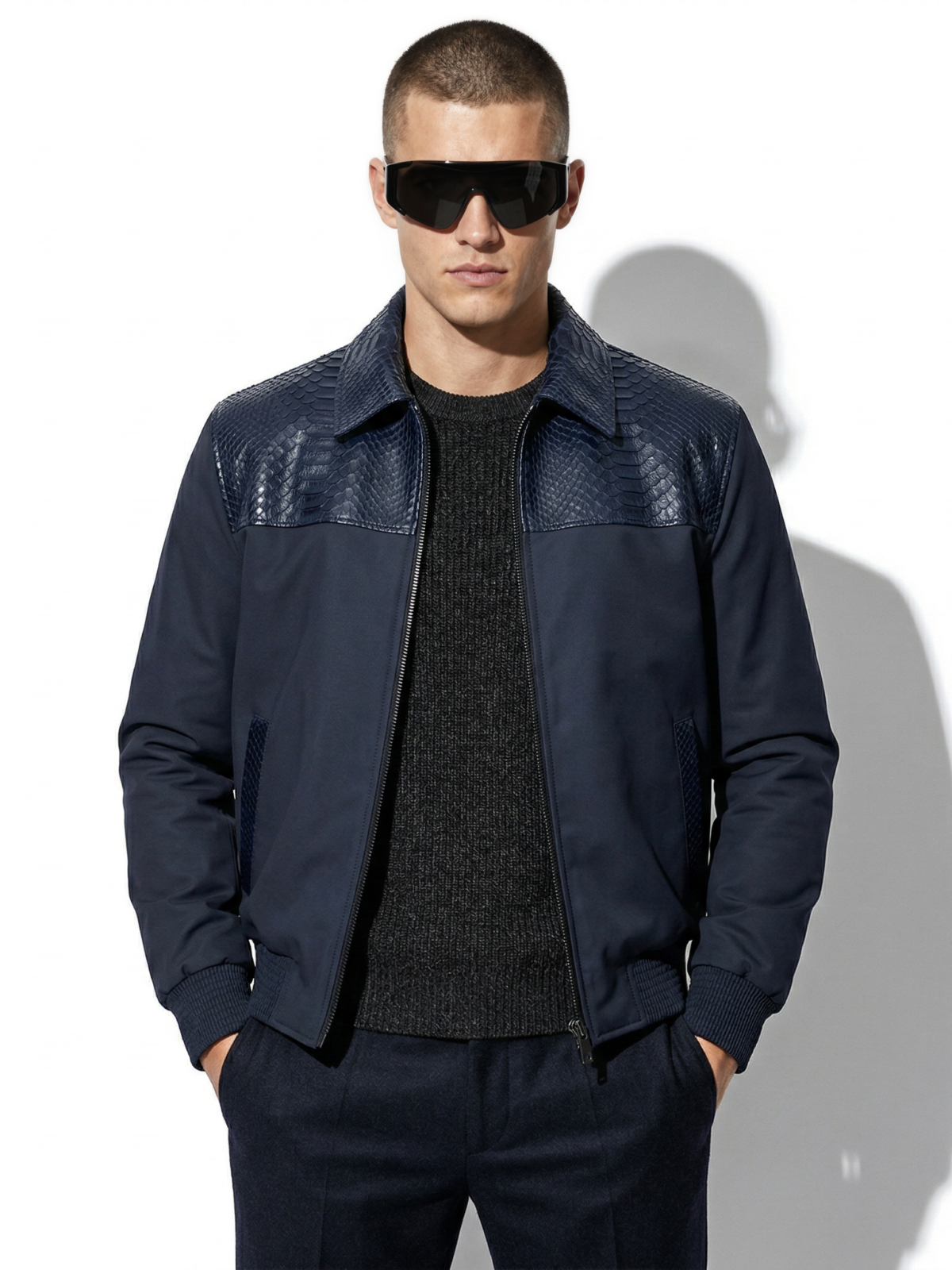 Waterproof Bomber Jacket with Python Trim