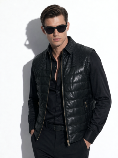 Quilted Lambskin Vest with Python Trim