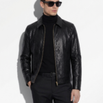 Black Python Shirt-Collar Jacket