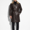 Leather Trench Coat with Fur Collar