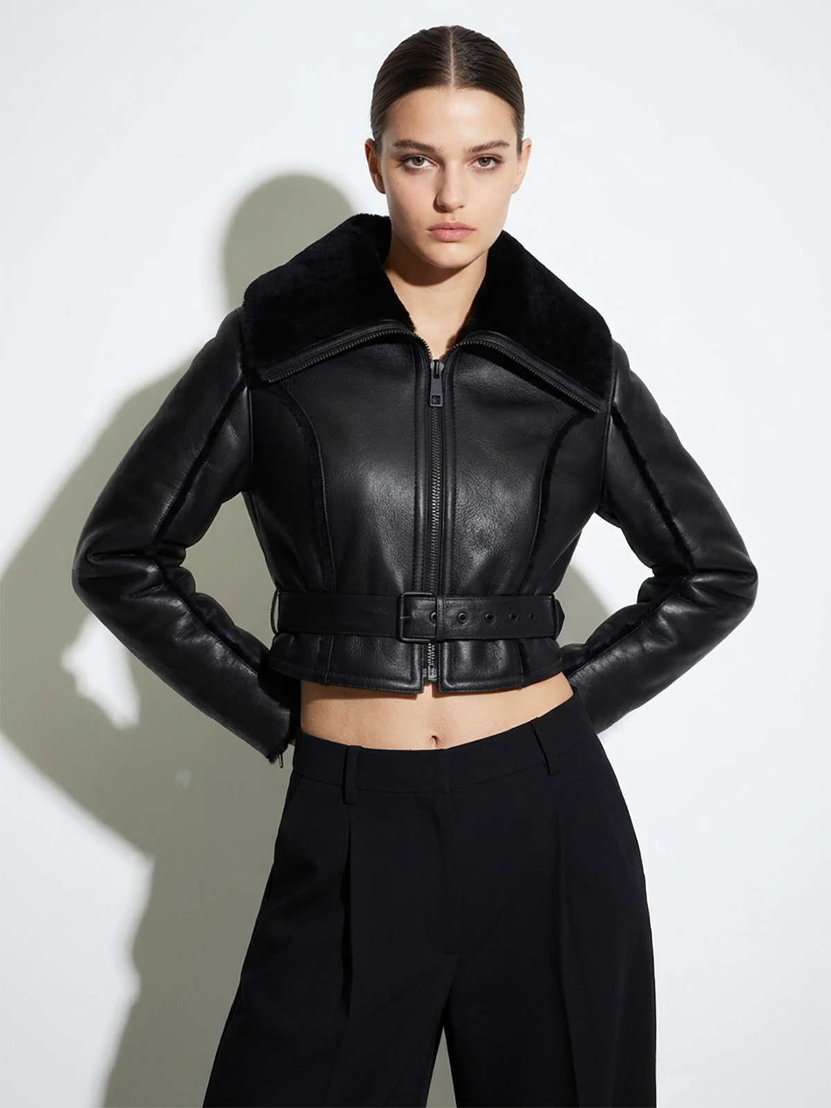 Cropped Shearling Fur Jacket