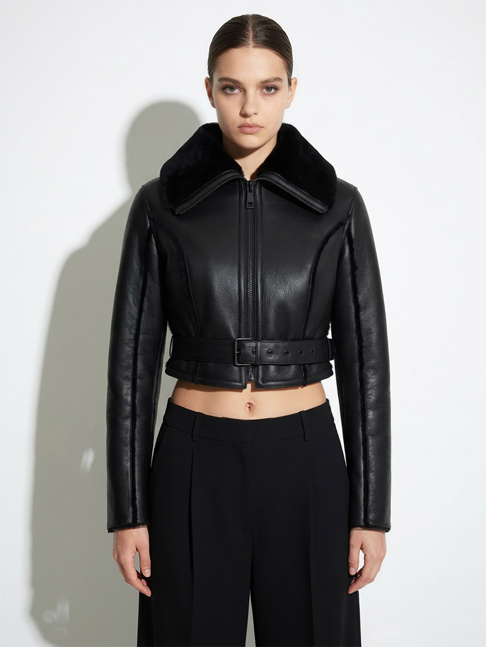 Cropped Shearling Fur Jacket