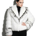 White Fox Fur Jacket With Black Trim