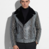 Grey Python Biker Jacket with Mink Collar