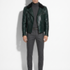 Green Python Biker Jacket with Sheep Fur Collar