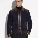 Navy Metis Suede Jacket with Brown Python Trim