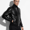 Black Python Bomber Jacket with Ribbed Hem