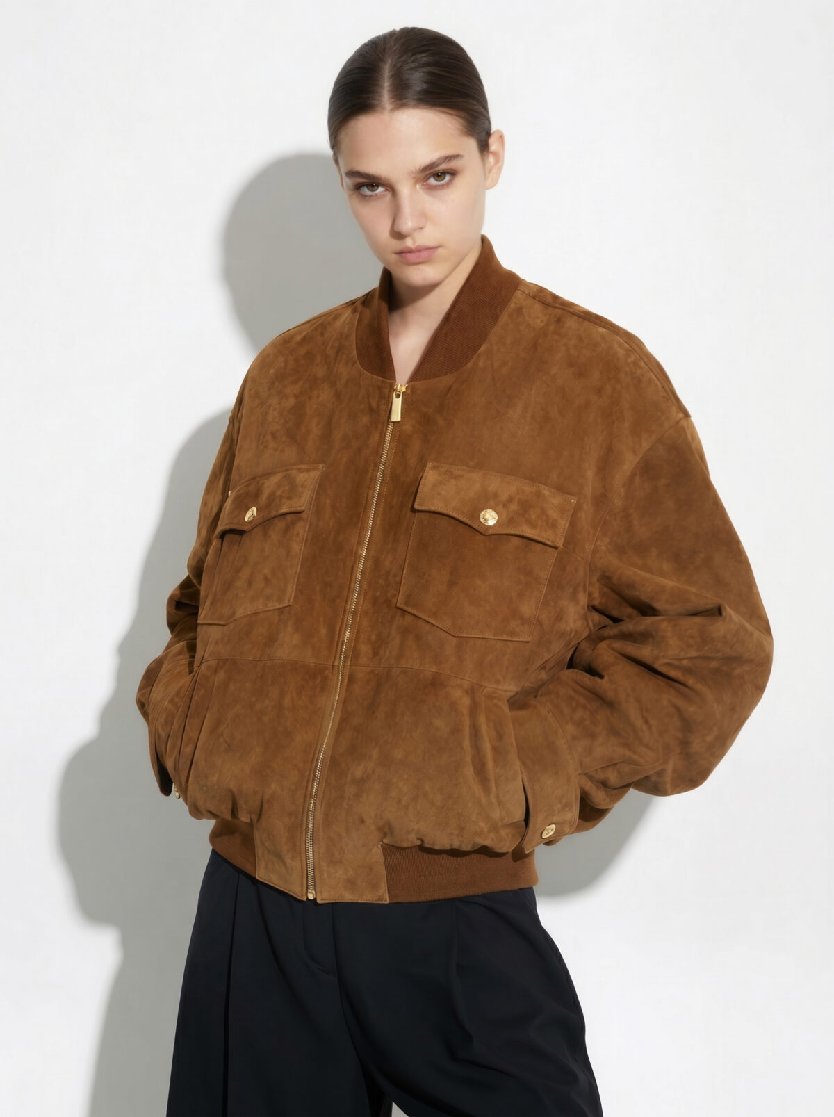 Oversized Premium Suede Bomber Jacket