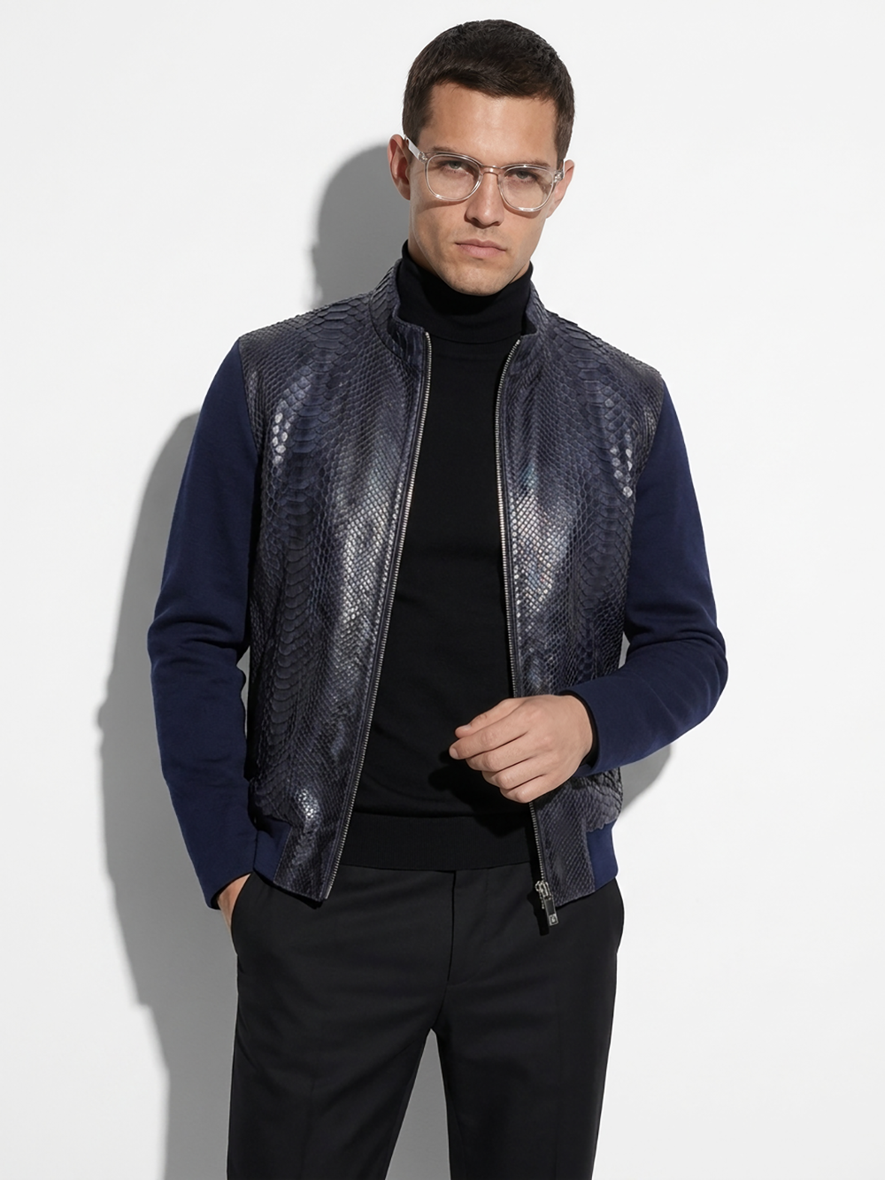 Wool Zip Cardigan with Python Trim