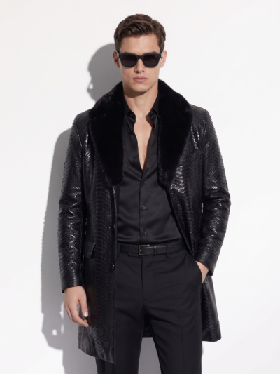 Python Coat with Mink Fur Collar