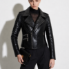 Python Leather Asymmetric Biker Jacket