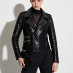 Python Leather Asymmetric Biker Jacket