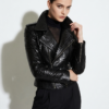 Python Leather Asymmetric Biker Jacket