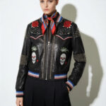 Crystal Skull and Rose Embellished Leather Bomber