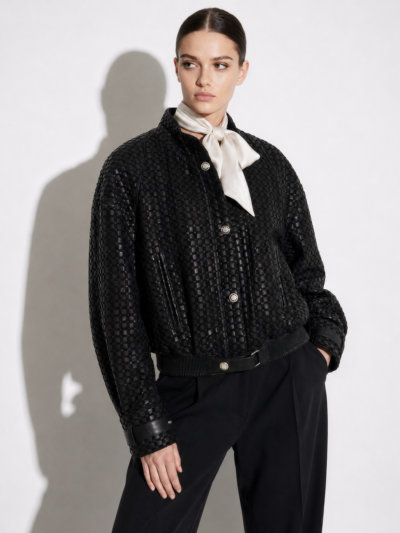 Oversized Hand-Woven Intrecciato Leather Bomber