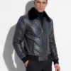 Blue Python Jacket with Mink Collar