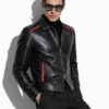 Black Nappa Jacket with Red Welt Detail