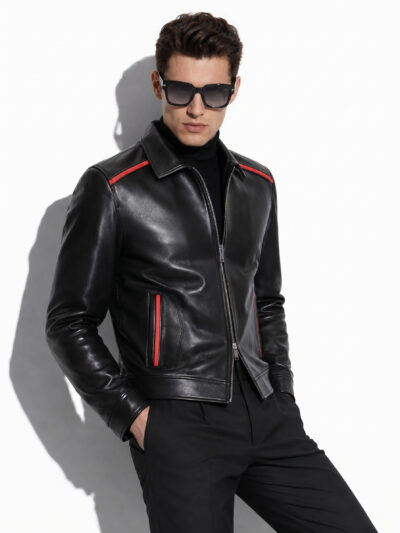 Black Nappa Jacket with Red Welt Detail