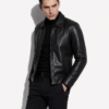 Black Nappa Jacket with Intrecciato Woven Details