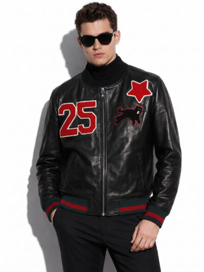 Cat Graphic Patch Nappa Leather Bomber