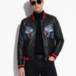 Wolf Embroidery Matte Leather Bomber