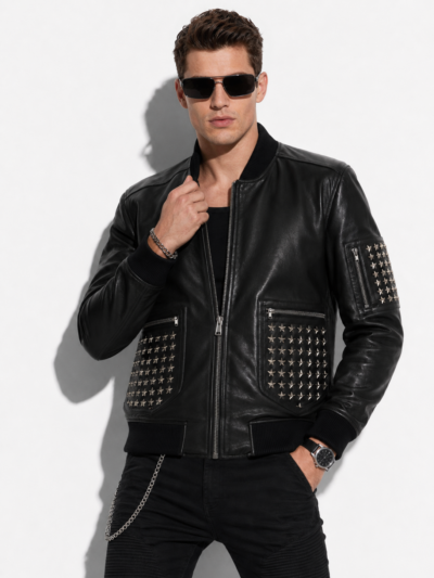 Star Studded Nappa Leather Bomber