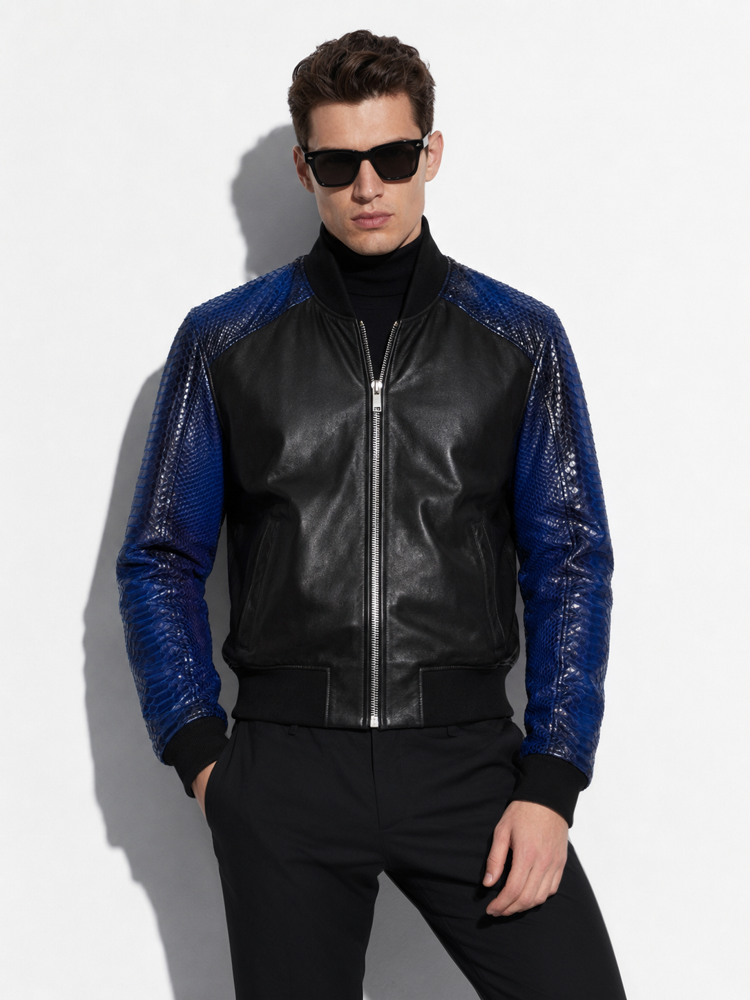 Python Leather Sleeve Nappa Bomber