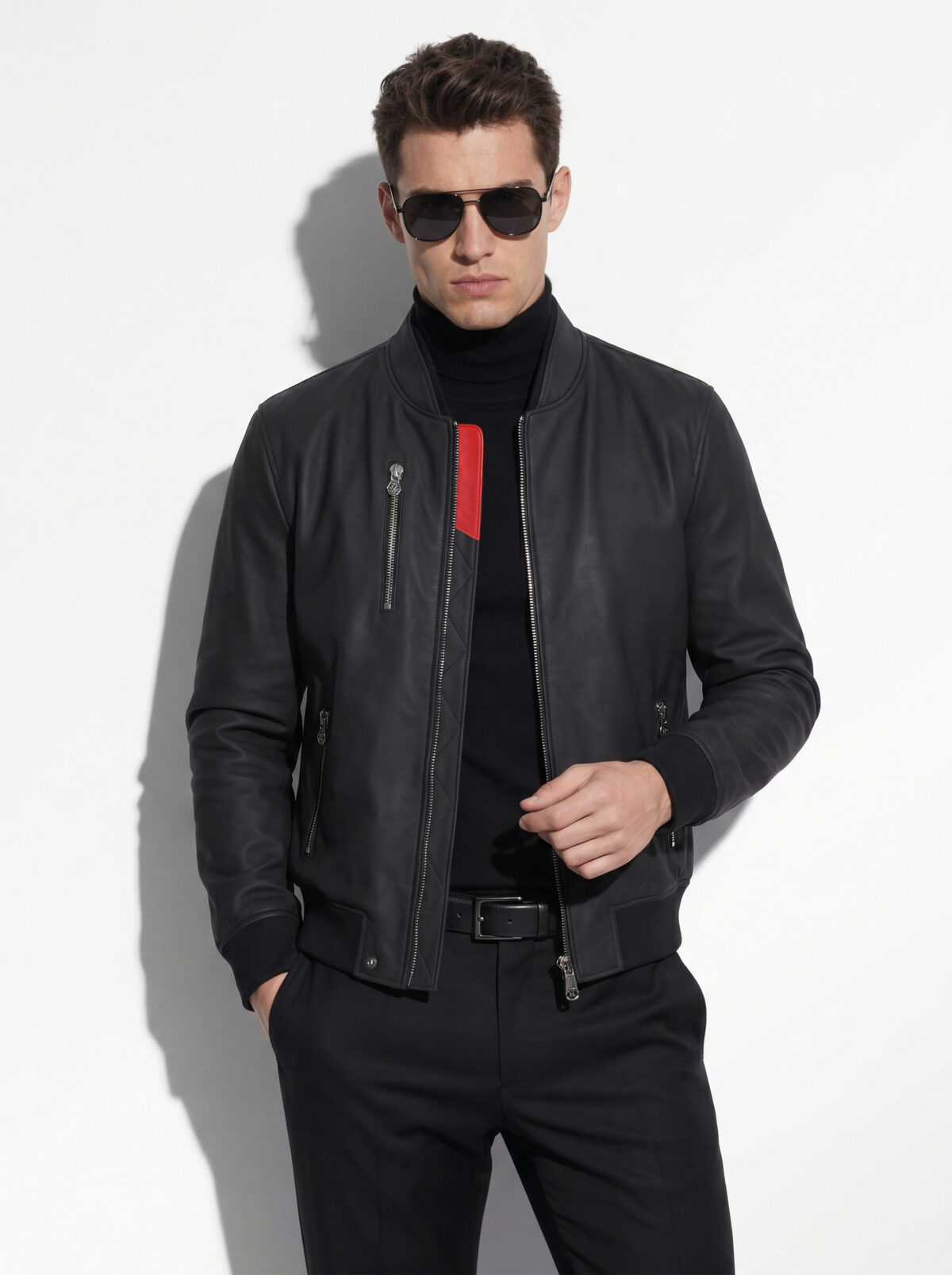 Tiger Embossed Matte Leather Bomber