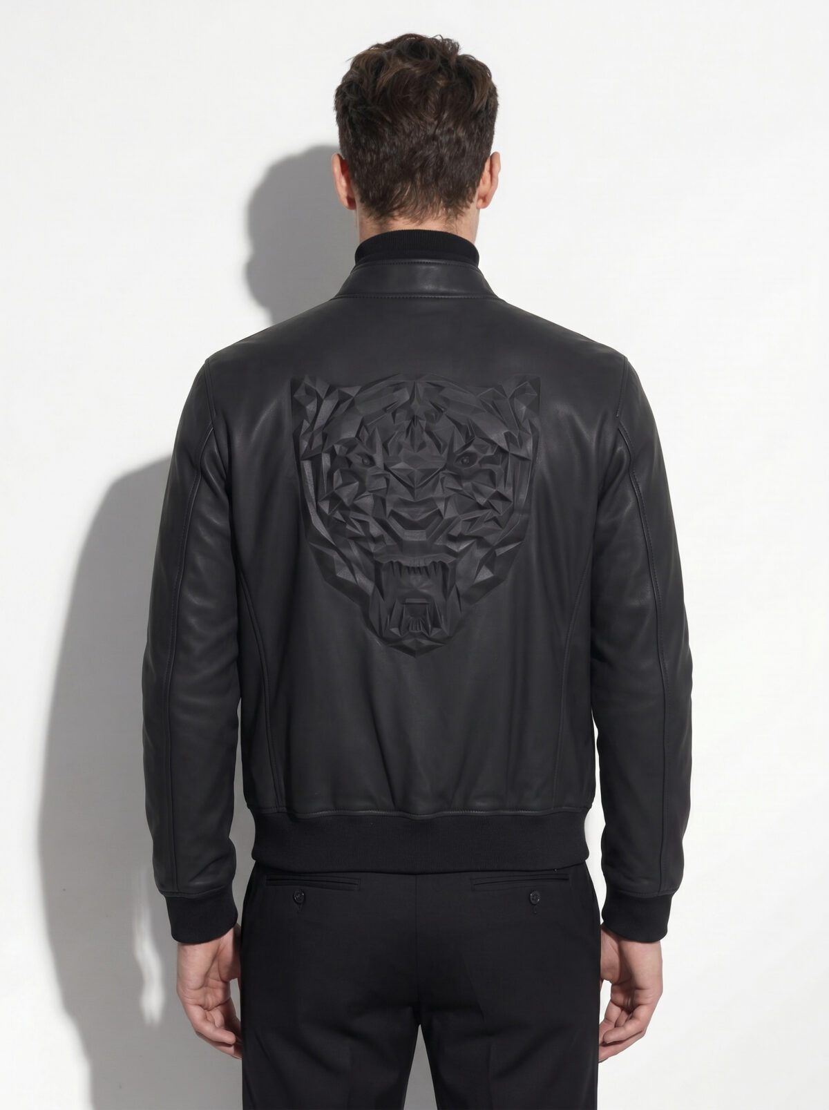 Tiger Embossed Matte Leather Bomber