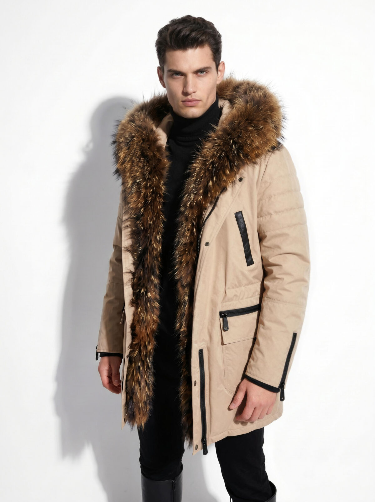 Parka with Detachable Raccoon Fur Trim