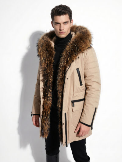 Parka with Detachable Raccoon Fur Trim
