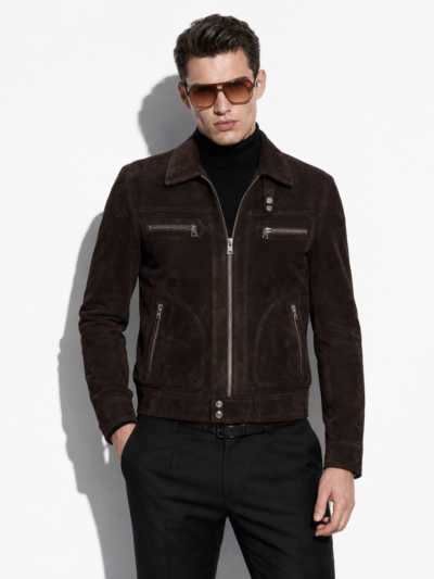 Bitter Brown Suede Cafe Racer Jacket