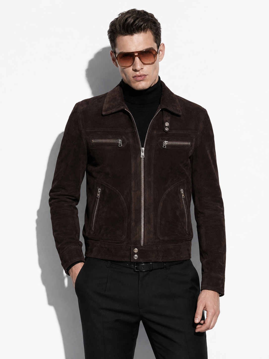 Bitter Brown Suede Cafe Racer Jacket