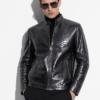 Metallic Grey Python Skin Racer Jacket
