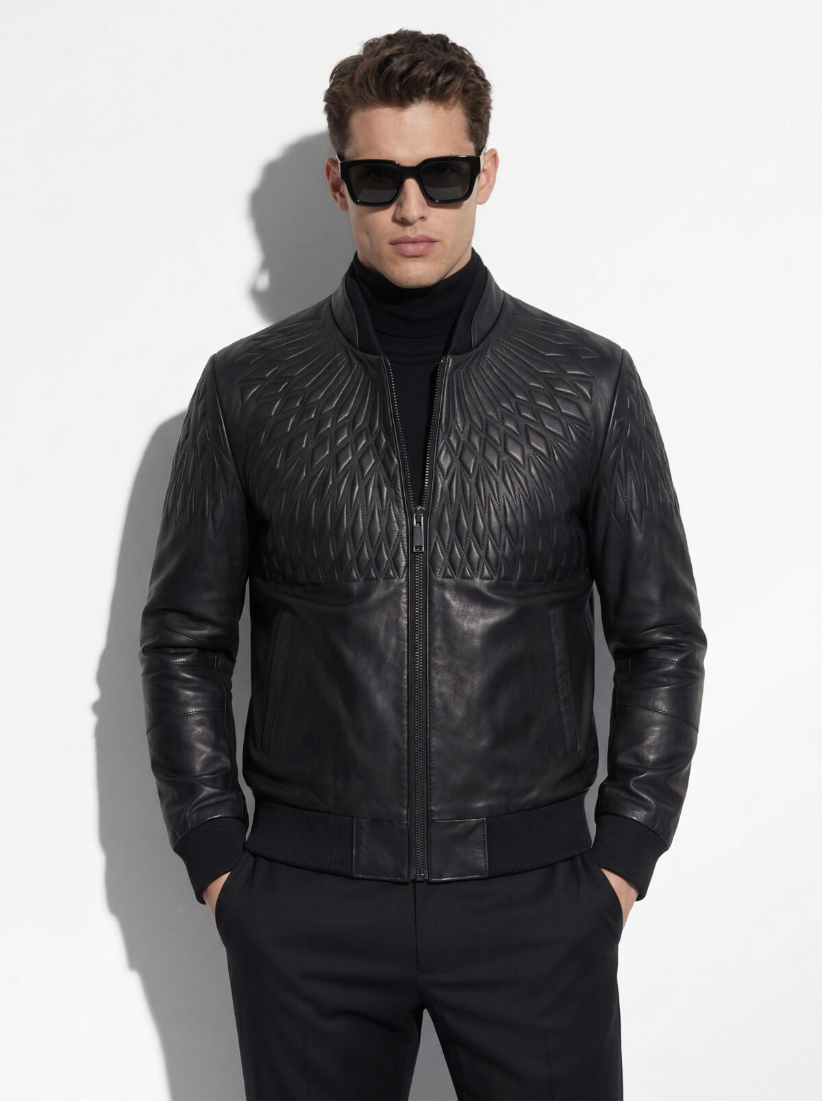 Sculpted Matelassé Leather Bomber Jacket