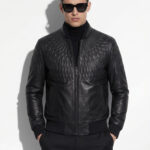 Sculpted Matelassé Leather Bomber Jacket
