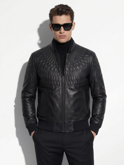 Sculpted Matelassé Leather Bomber Jacket