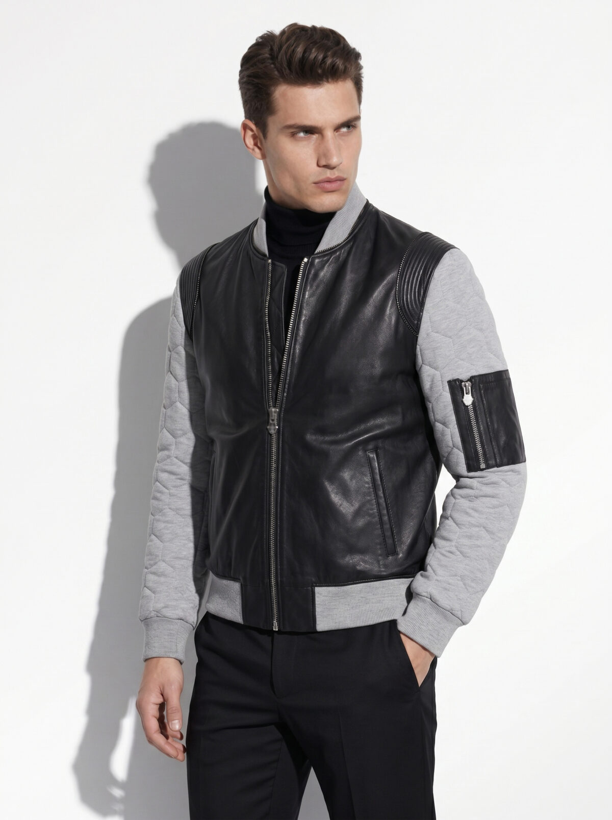 Hybrid Quilted Leather Bomber Jacket