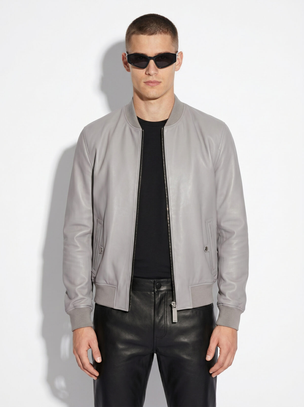 Light Gray Lambskin Bomber Jacket